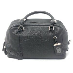 Prada Vitello Daino Logo Leather Bauletto Bag Nero‎ Black Authenticity Card Mint